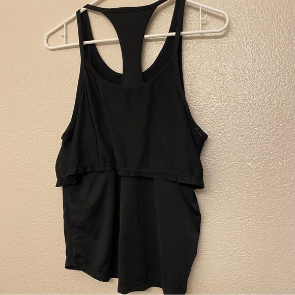 Nike Womens Air GX Dri Fit Tank AT7950-010 layered mesh running top black M - Picture 3 of 9